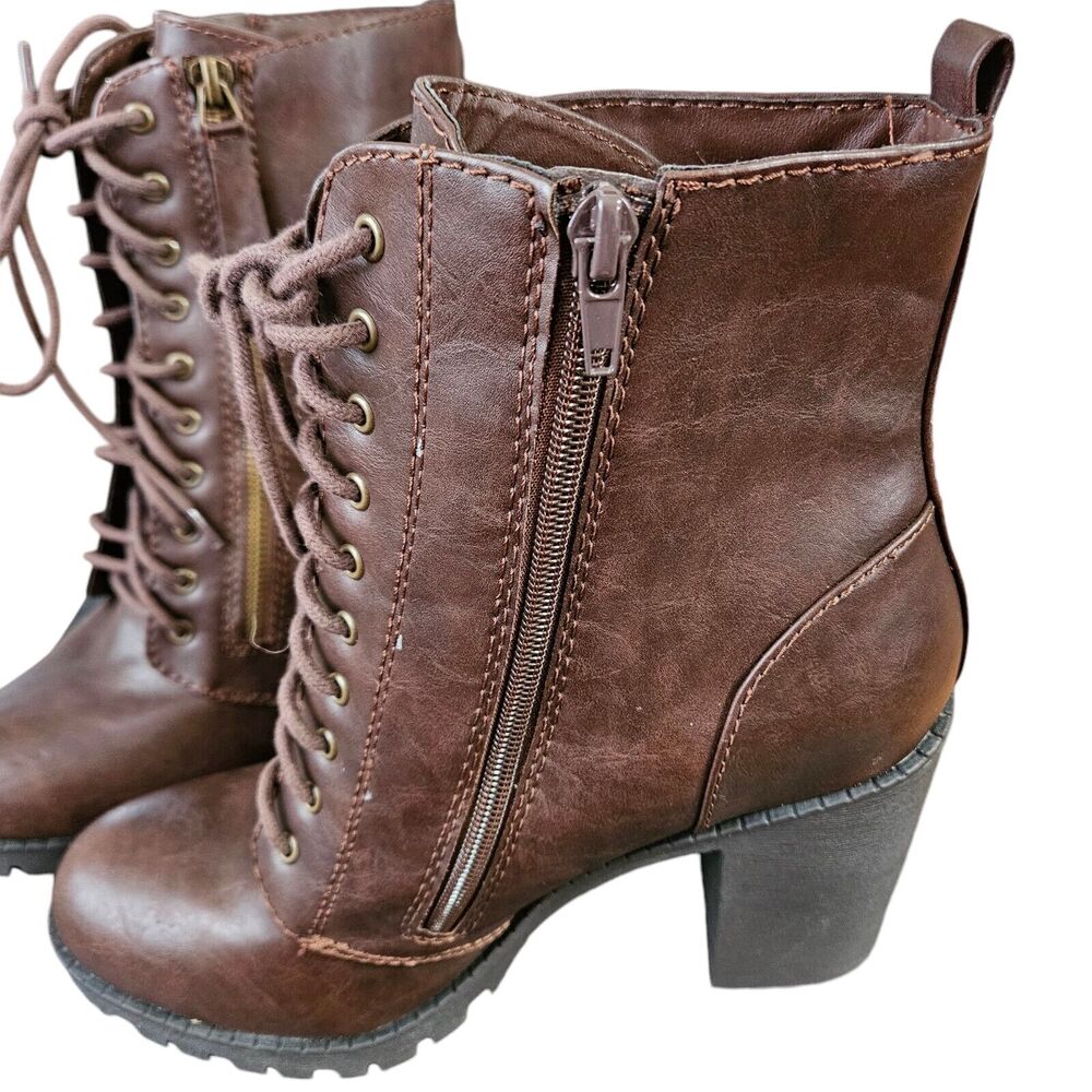 Soda Womens Size 10 Riding Booties Chunky Heel Army Military Boots Dark Brown - Picture 2 of 11